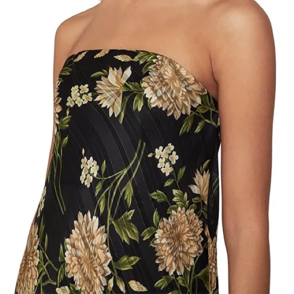Bcbg strapless maxi gown. Black with green and gold large print. Size S fits S-M - Picture 5 of 7